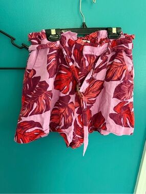 sofia by sofia vergara Pink Shorts with Red Leaf Print